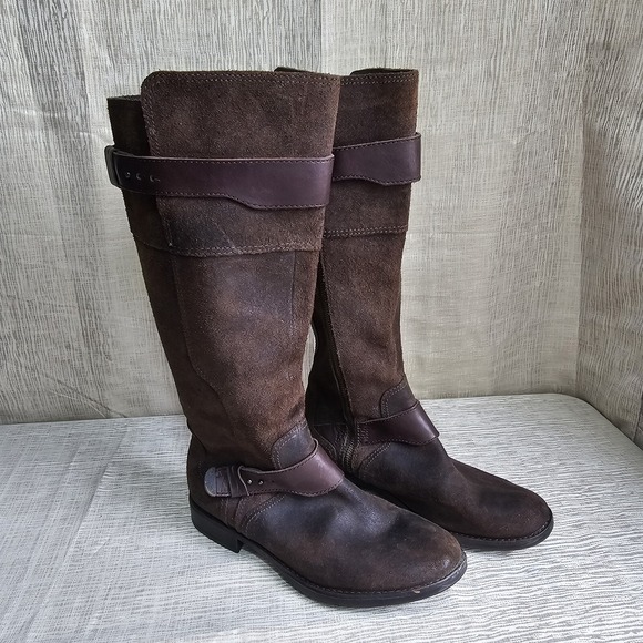 UGG Australia Shoes - UGG Tall Suede Leather Boots Women 10 Brown Equestrian Buckle Mountain Cabincore